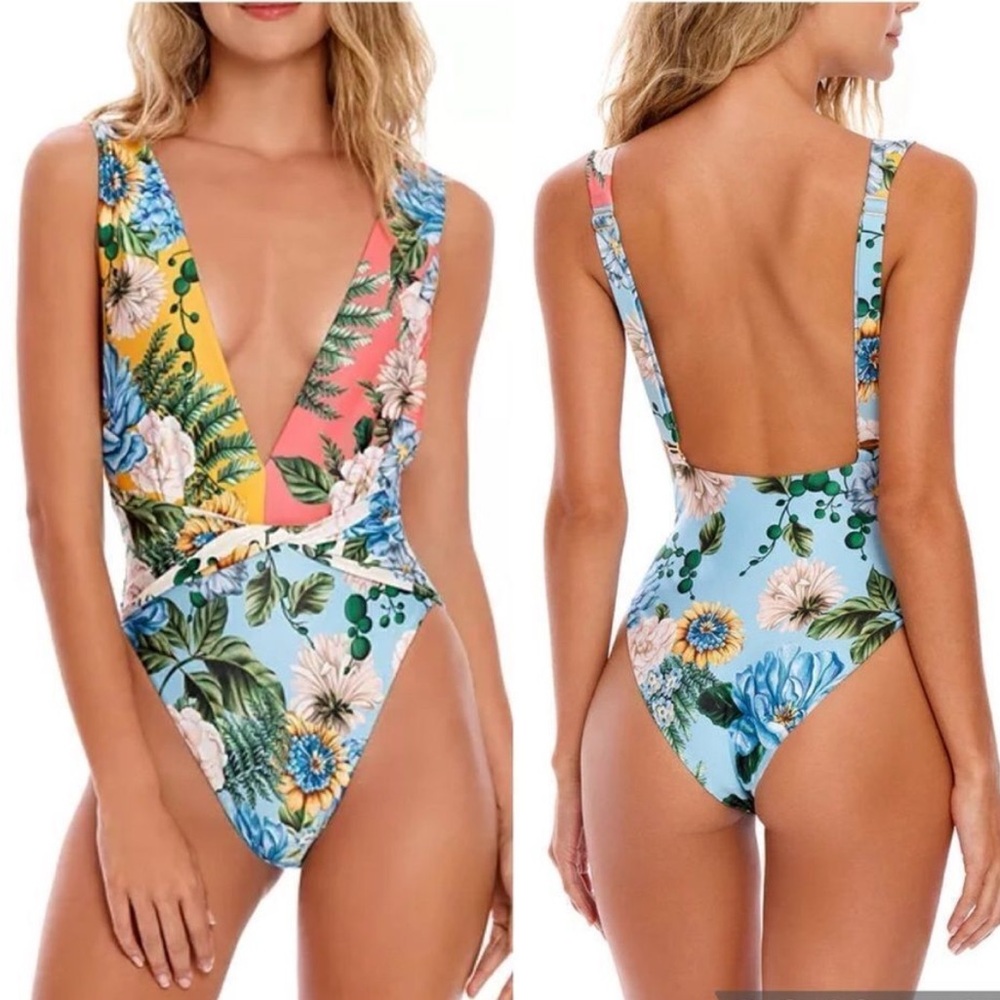 AGUA BENDITA “Ellis” Aine Deep V-neck One Piece Swimsuit: Sz L